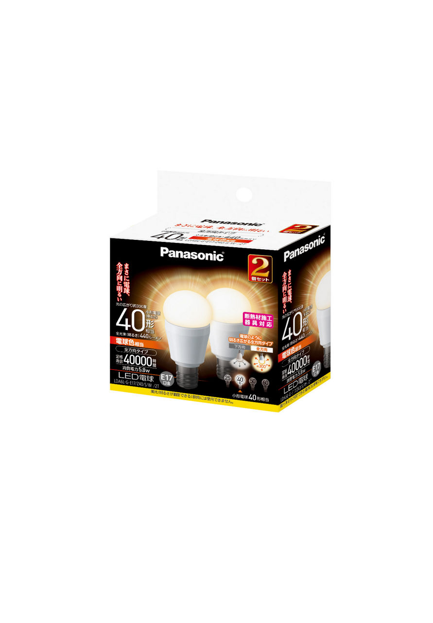 LDA6LGE17Z40SW2T 仕様・詳細情報 - LED電球 5.8W 2個入(電球色相当