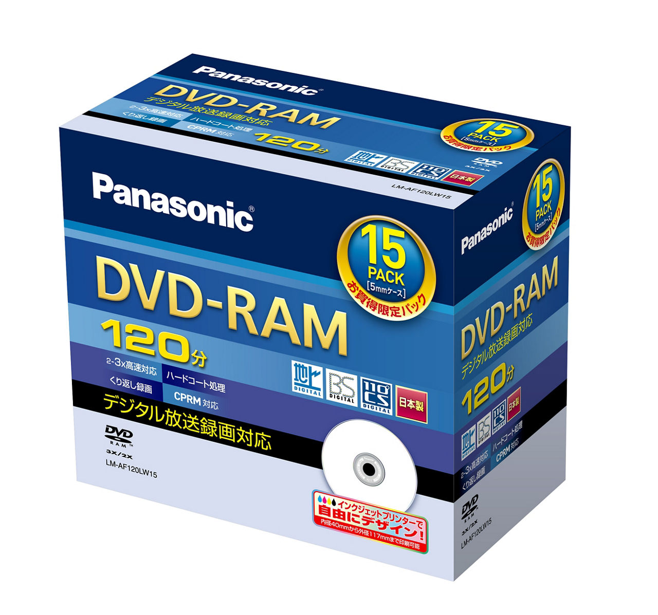 概要 片面120分 4.7GB DVD-RAMディスク(15枚パック) LM-AF120LW15