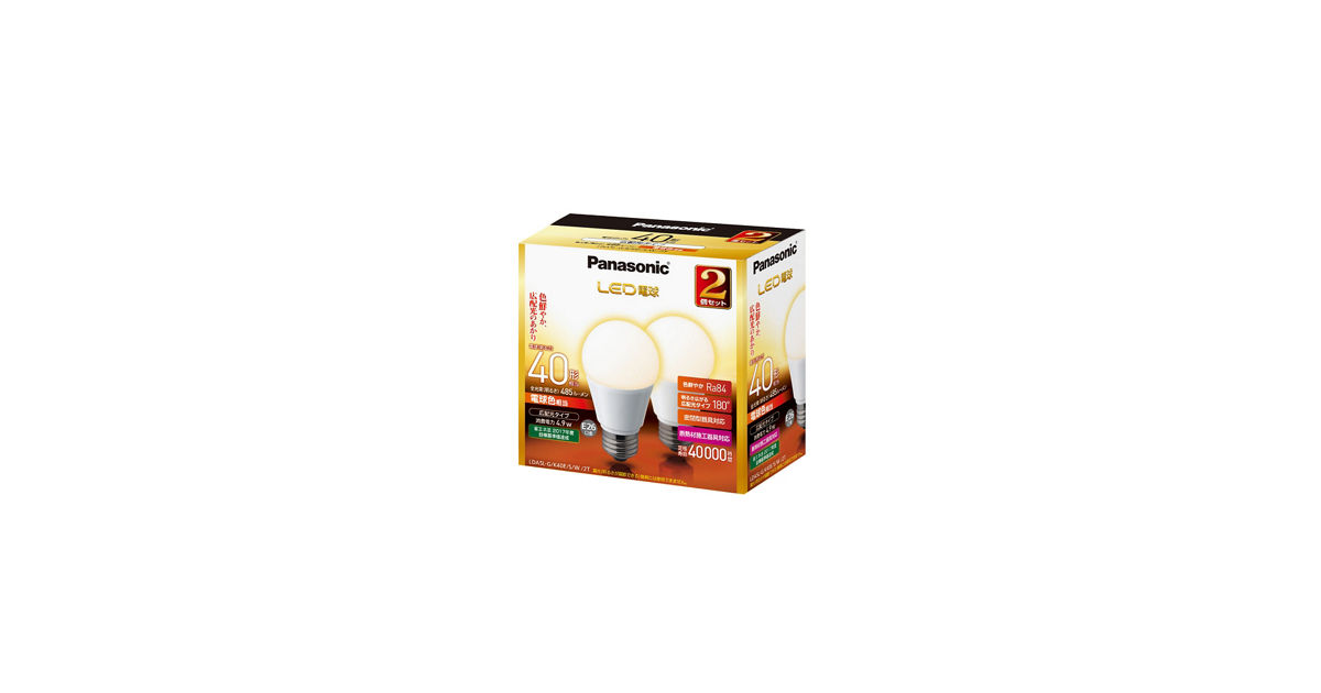 概要 LED電球 4.9W 2個入（電球色相当） LDA5LGK40ESW2T | LED